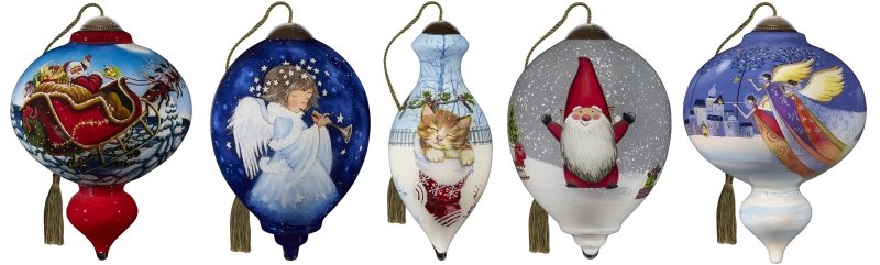 Multicolor NeQwa Art Hand Painted Blown Glass Merry Christmas Ornament